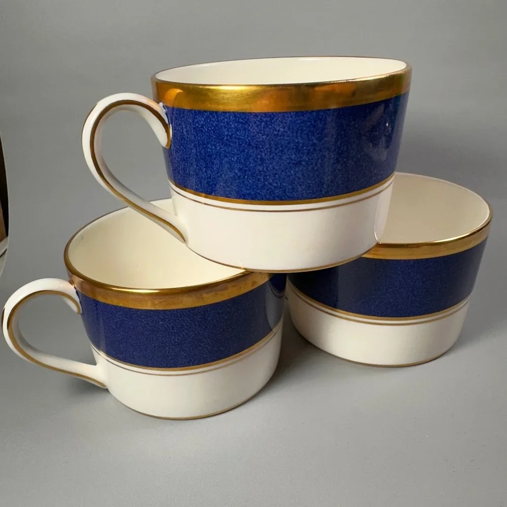 Coalport Athlone Blue‎ Bone China Coffee Cups Gold Trim England Set of 3